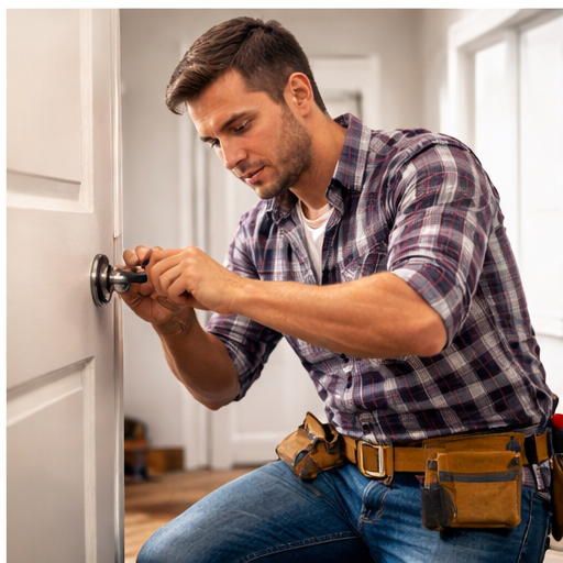Handyman repairing door hardware in North Hampton, NH 03862