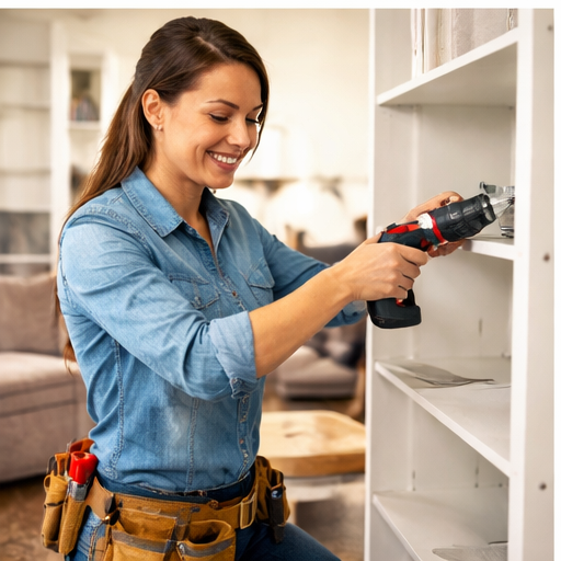 Handyman installing shelving with a drill in Seabrook, NH 03874