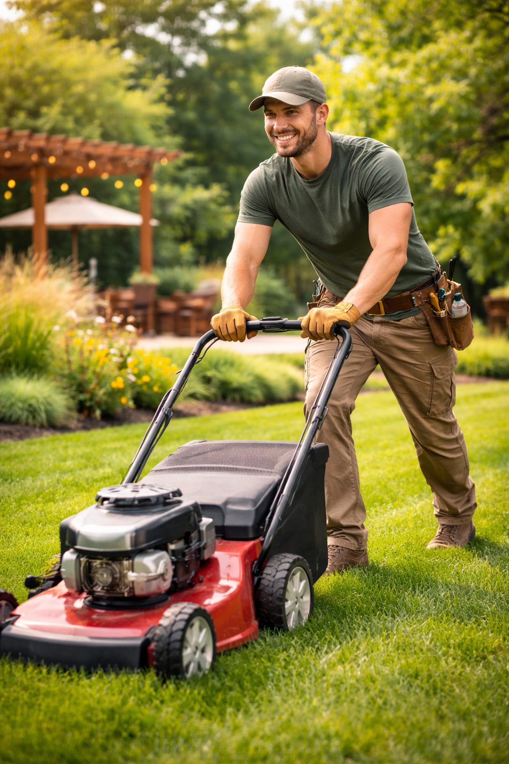 Seabrook NH lawn care professional trimming and maintaining a residential yard