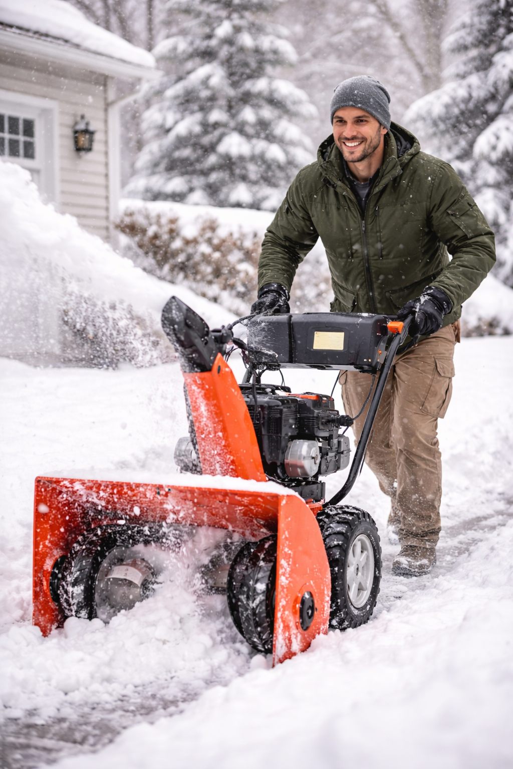 Seabrook NH snow plowing service clearing a residential driveway in winter